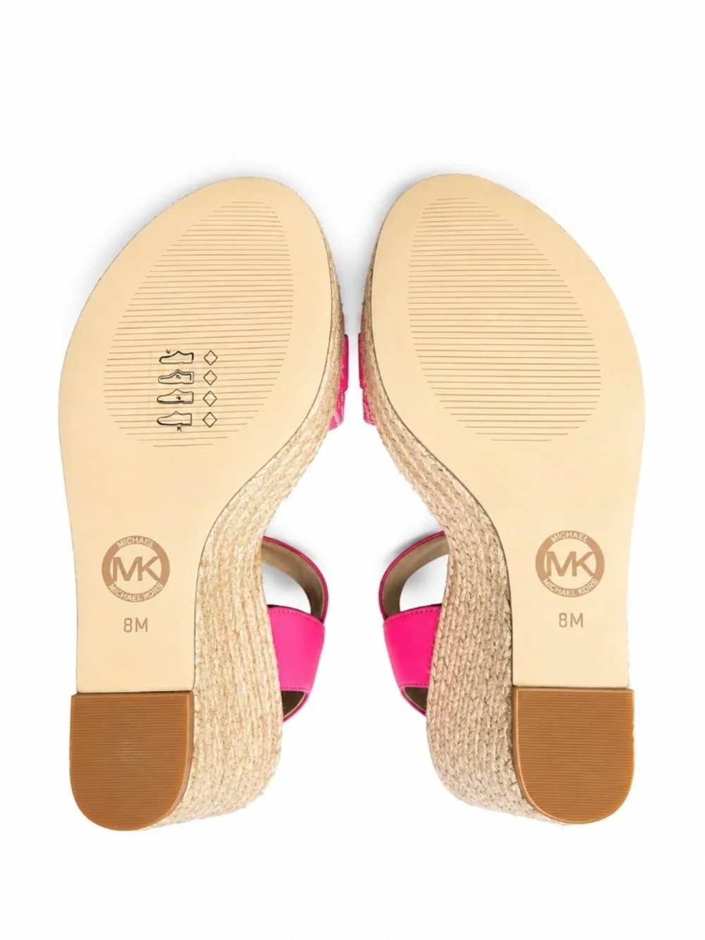 Michael Michael Kors Size 8M Pink Espadrille Wedge Sandals Gold Logo